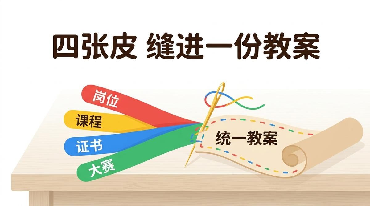 岗课赛证别做成"四张皮"：一份实训教案如何同时装下岗位标准、证书考点与大赛规则