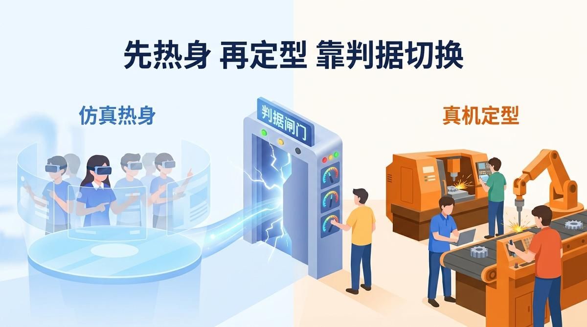 仿真热身、真机定型：一门实训课里"虚"与"实"的切换该交给什么判据